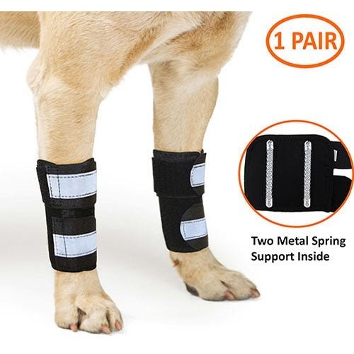 NeoAlly Dog Front Leg Brace with Reflective Straps - Metal Spring Inserts for Carpal Support (Pair)