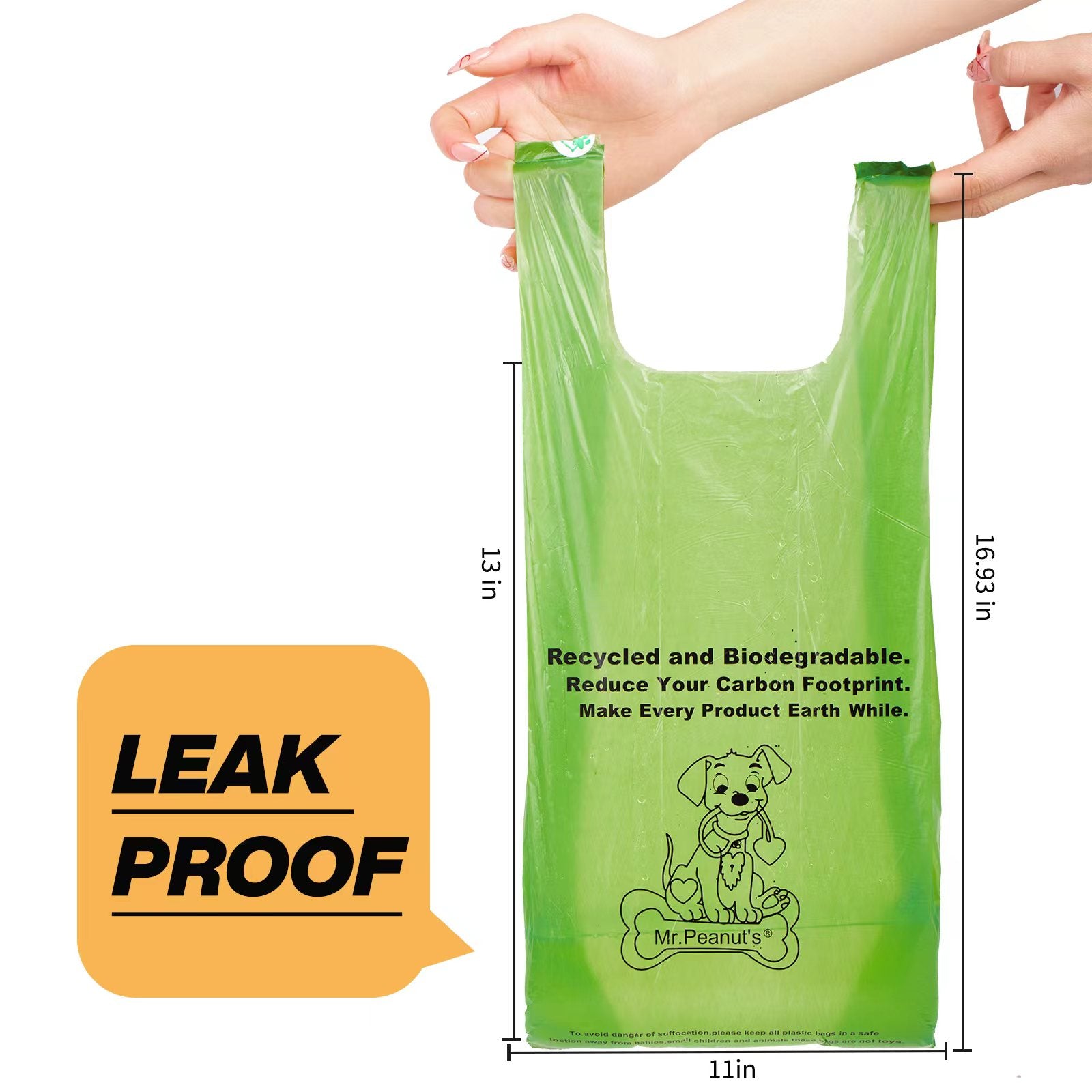 Mr. Peanut's XL Pooper Scooper Sized 13X11" BioDegradable BioPlastic Recycled Plant Based Waste Bags - 160 Count